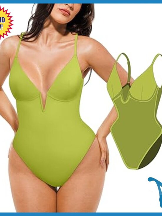 Other - Tummy Control One Piece Swimsuit with Underwire Deep V Neck Shapewear